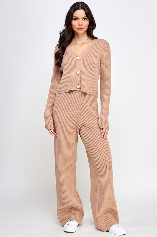 Set pants y cárdigan Valeriana color mocha 1831