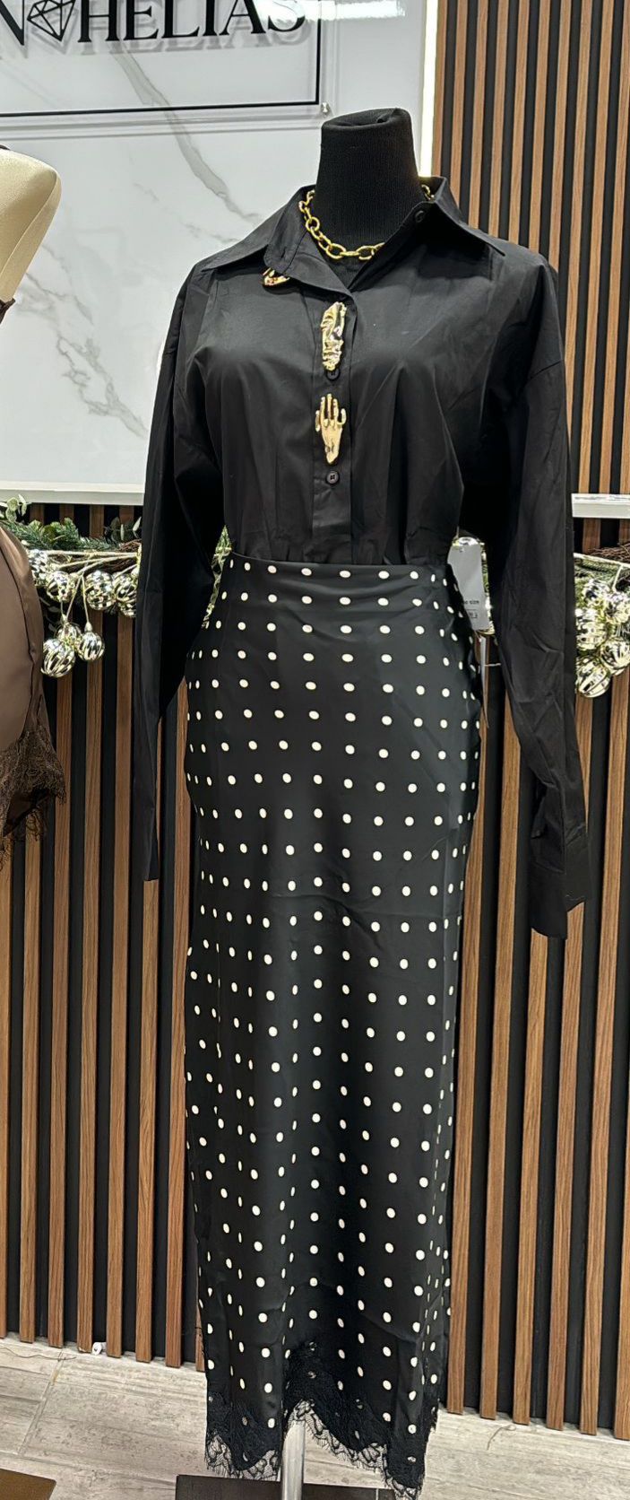 Polka Satin Skirt Black