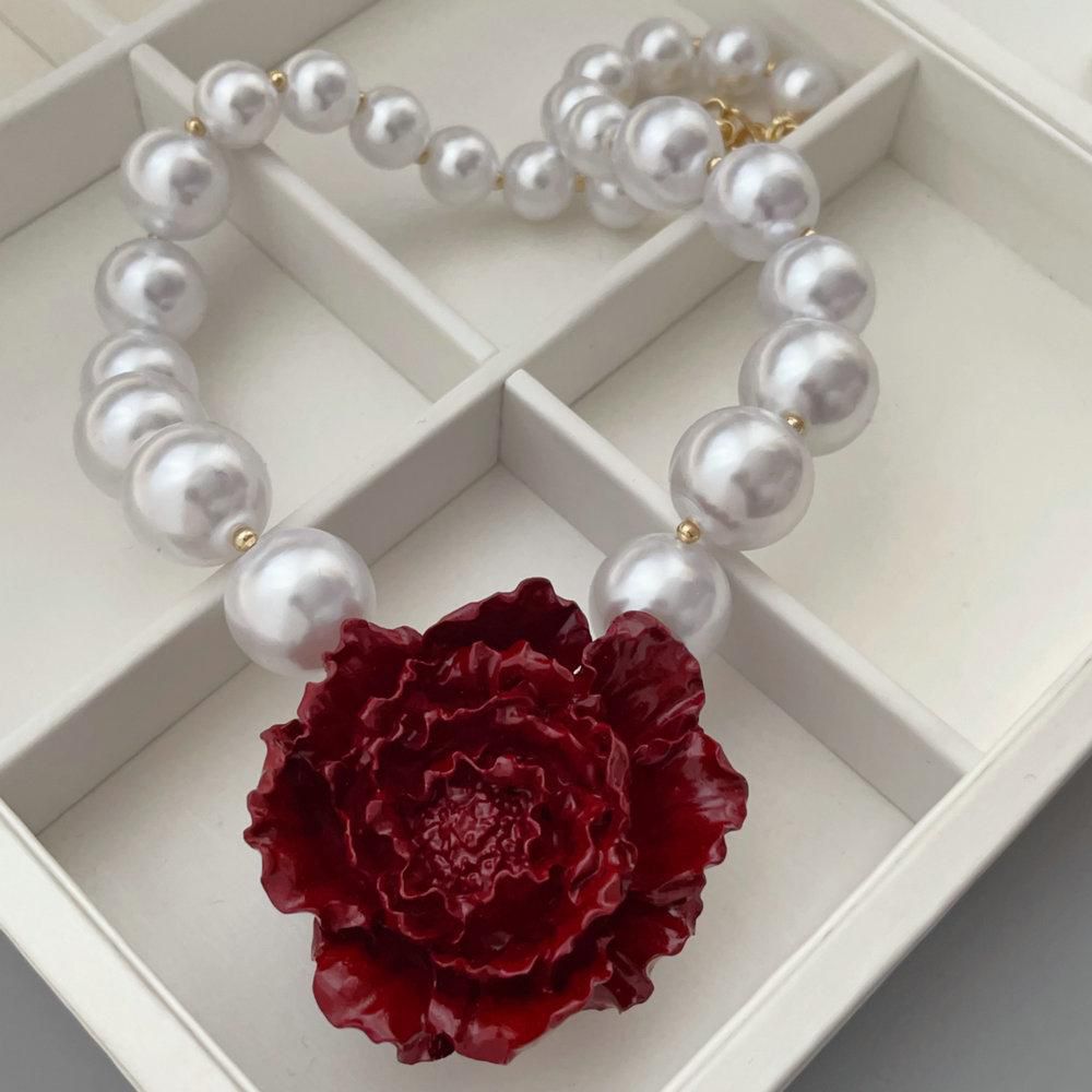 Collar Perla Rosa Roja
