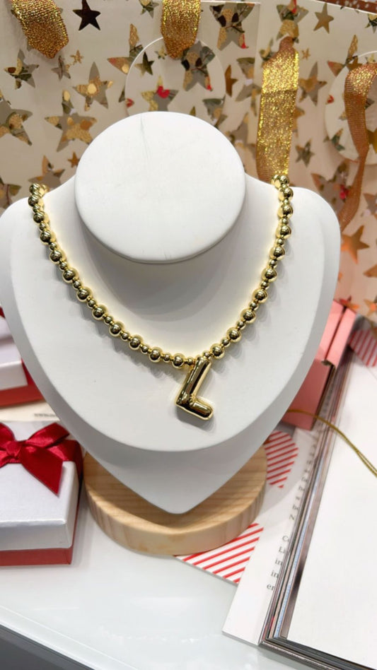 Collar Inicial bubble dorado
