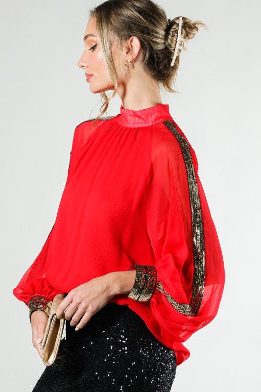 Sequin Detail Chiffon Top