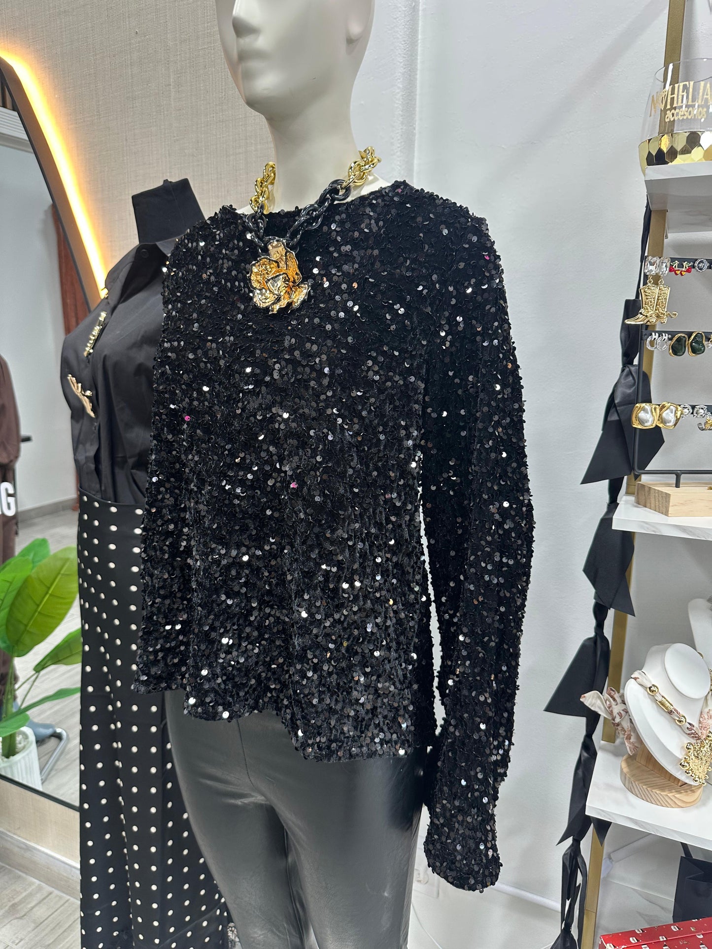 Blusa Bow Sequins Onesize