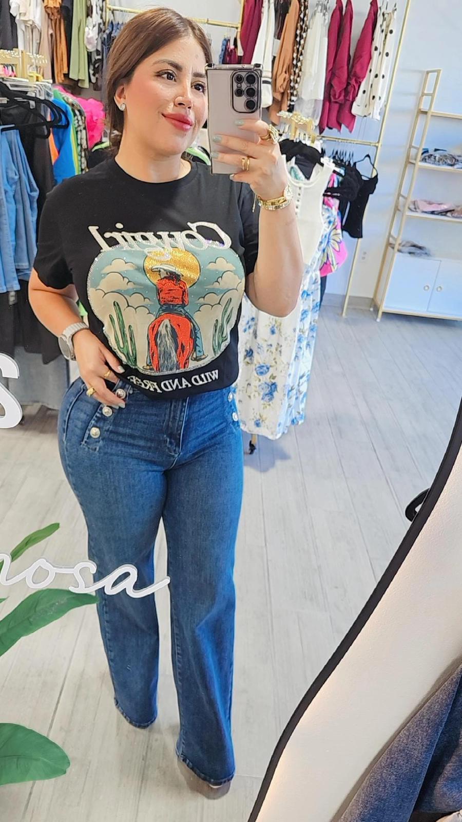 Jeans Boton Plateado 3329