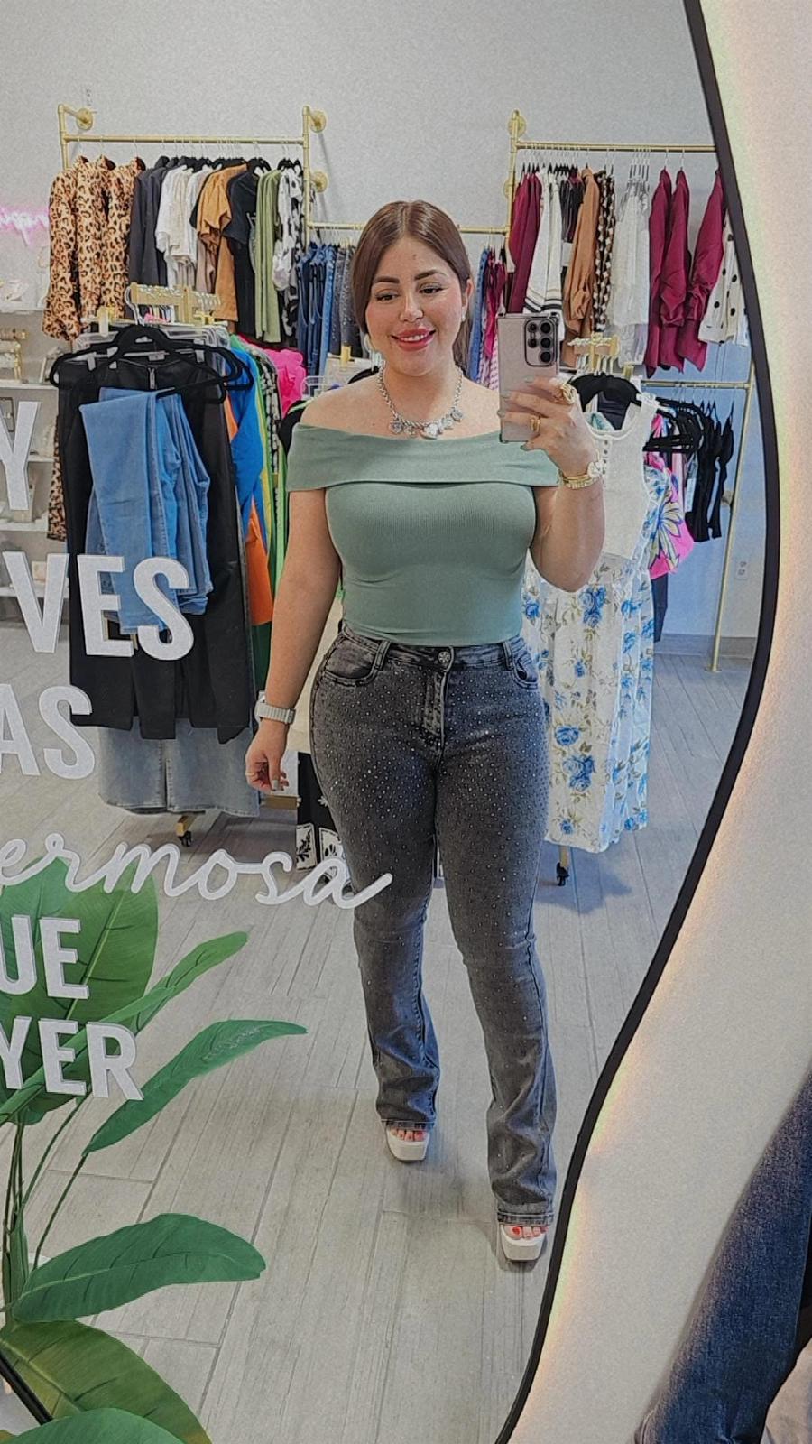 Jeans Gris Bling F33-3