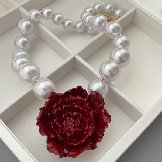 Collar Perla Rosa Roja