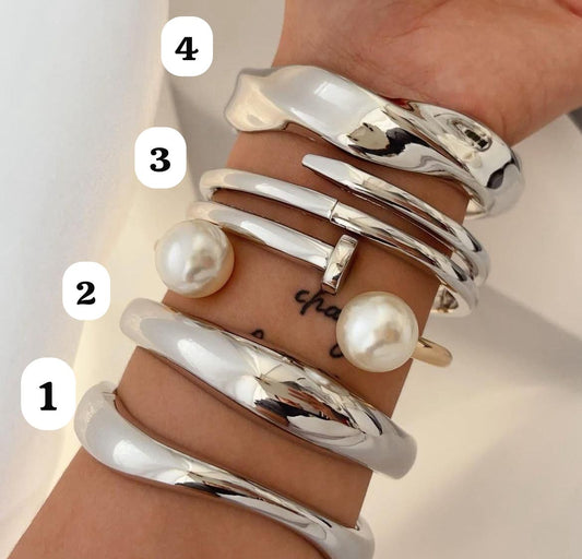 Brazaletes plateados Chunky